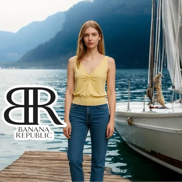 Silk Blend Knit Banana Republic Pale Yellow Sleeveless Sweater Vest Top - Picture 11 of 17